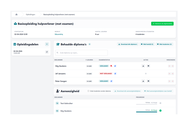 Focus op de les met gedetailleerde deelnemersinfo